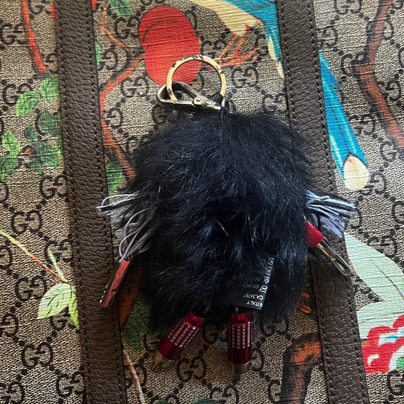 PRADA ROBOT REFUS FURRY KEYCHAIN BAG PURSE FUR KEY CHARM GIFT BOX SILVER LEATHER - Picture 10 of 16